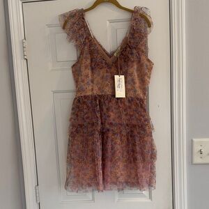 DX Collection Lavender Pink Floral Ruffle Midi Dress